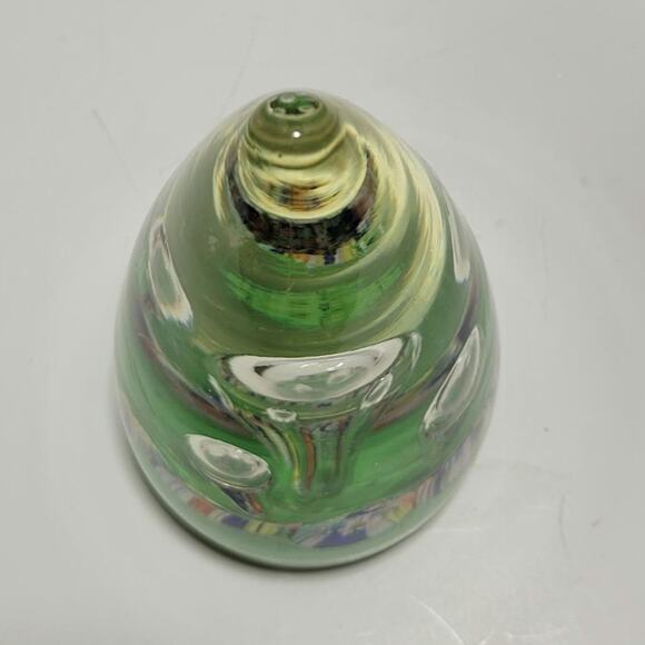 Teardrop Egg Shaped Bubbles Green Multicolor Art Glass Paperweight Stalagmites - Picture 3 of 16